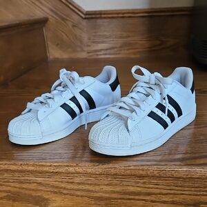 Adidas White and Black Striped Low Top Sneakers